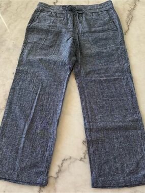 Ann Taylor Small Petite Navy Wide-Leg Drawstring Pants - Size SP